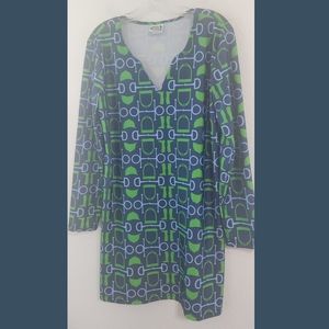 Haley & The Hound Equestrian Print Long Sleeve Dress Sz Medium